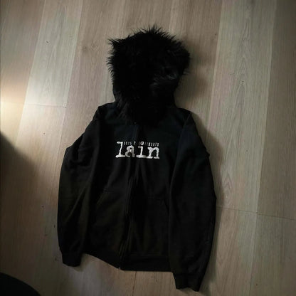 Personalized Printed Sweater Long Sleeve Fur Collar Pullover Hoodie Vintage Coat Street Trendy Coat Women INS style