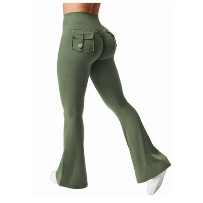 The Latest Women's Wide-leg High-elasticity Yoga Leggings Tooling Pockets Yoga Pants Hip-lifting Sports Fitness Pants Micro