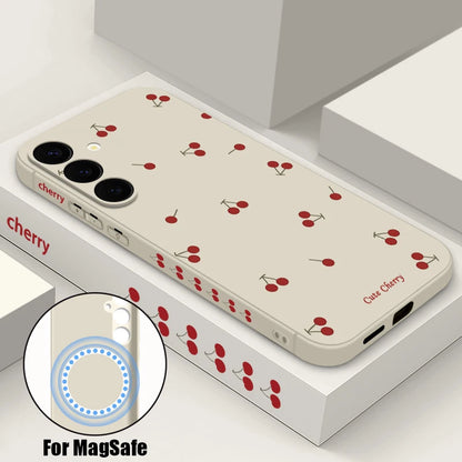 Little Cherry Magnetic Case For Samsung Galaxy S25 FE S26 S25 S24 S23 S22 Ultra Plus For Magsafe Wireless Charge Lanyard Cover