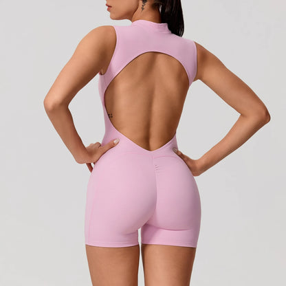 New Summer Women's Sleeveless Back Hollow Jumpsuit Female Sports Suit Fitness Yoga Clothing Peach Hipo Gym Overalls 1 Pcs