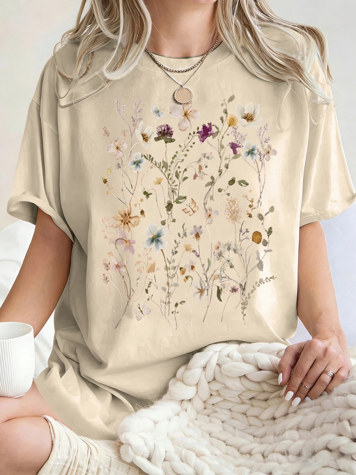 Beautiful Flower Clusters Printing Woman T-Shirt Summer Oversized Short Sleeve O-Neck Cotton T Shirts Y2K Women Sports Tops