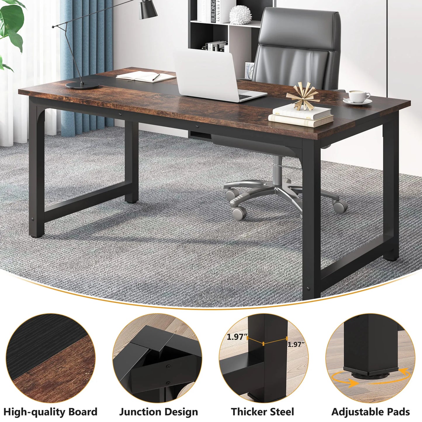 Large Office Desk | Modern Computer Desk - Spacious Writing Workstation for Home Office