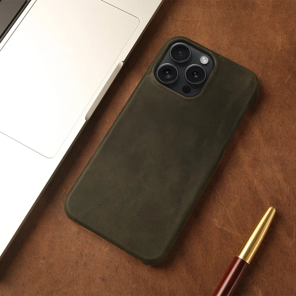 ZWW Crazy House Genuine Leather Cover Case For Iphone 15 Pro Max Case For Iphone 14pro 12 11 XR XS 13 8 Aesthetic Vintage Retro