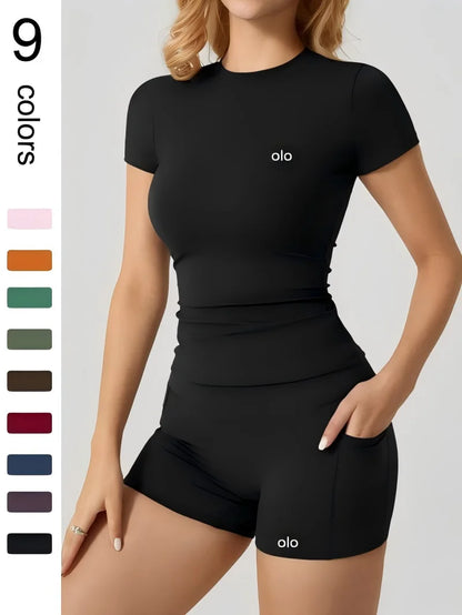 2026 New Sports and Fitness Clothing - Tight Top, Hip Lifting Shorts, Naked Yoga Clothing, Split Set - Women's Yoga Sports Set