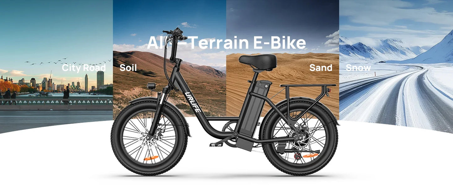 URLIFE 1000W E20 Electric Bike | 48V 13Ah Removable Battery, 28MPH, 20''X3" Fat Tire, 7-Speed E-Bike with Dual Disc Brake