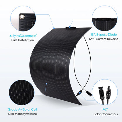 Solar Panel 220W 200W 110W 100W18V With By-Pass Diode ETFE Flexible Foldable Solar Cell 12v Battery Charger Camping RV Boat