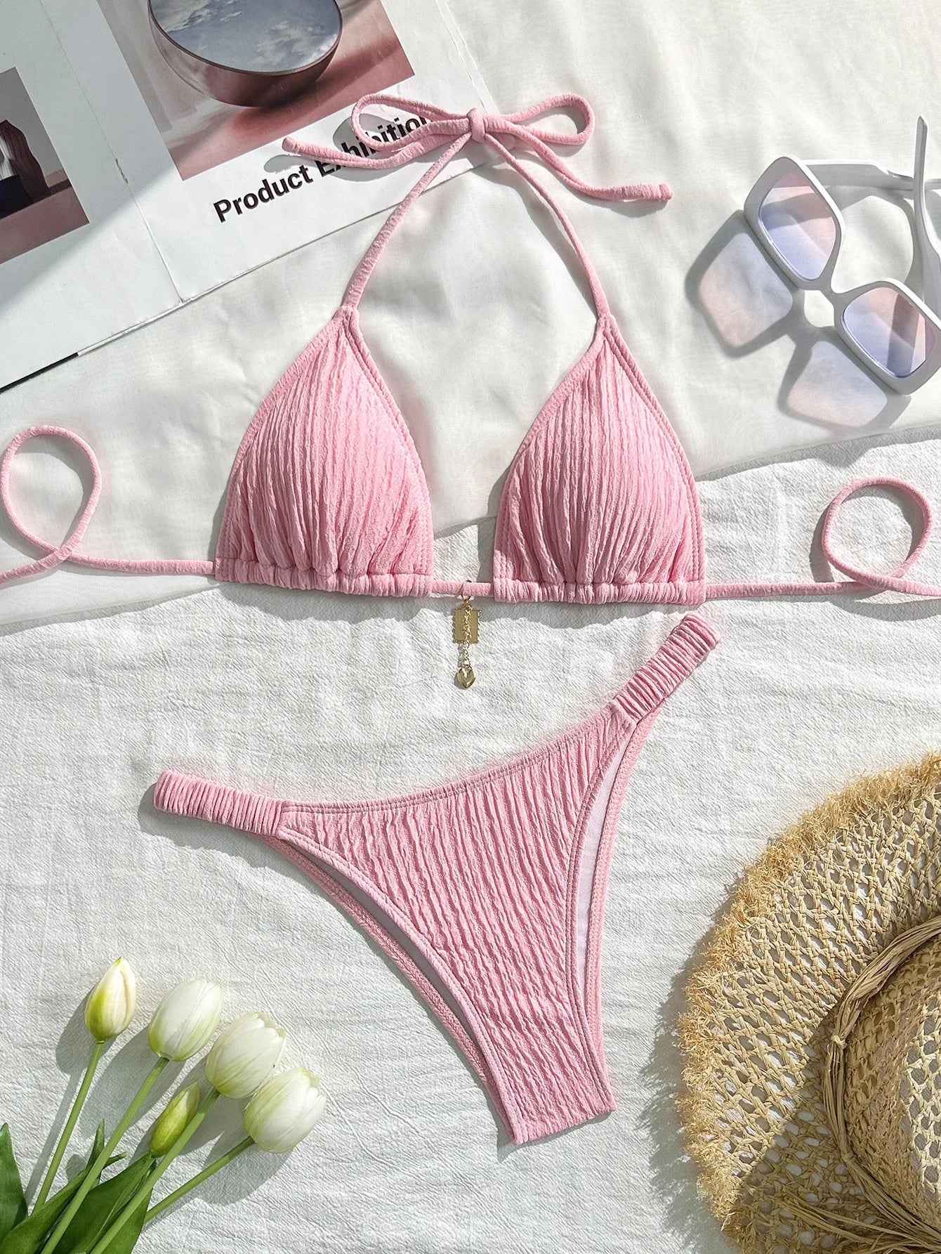 2026 women's brand new all season backless fashion sexy lace up bikini 2-piece set split swimsuit beach Brazil