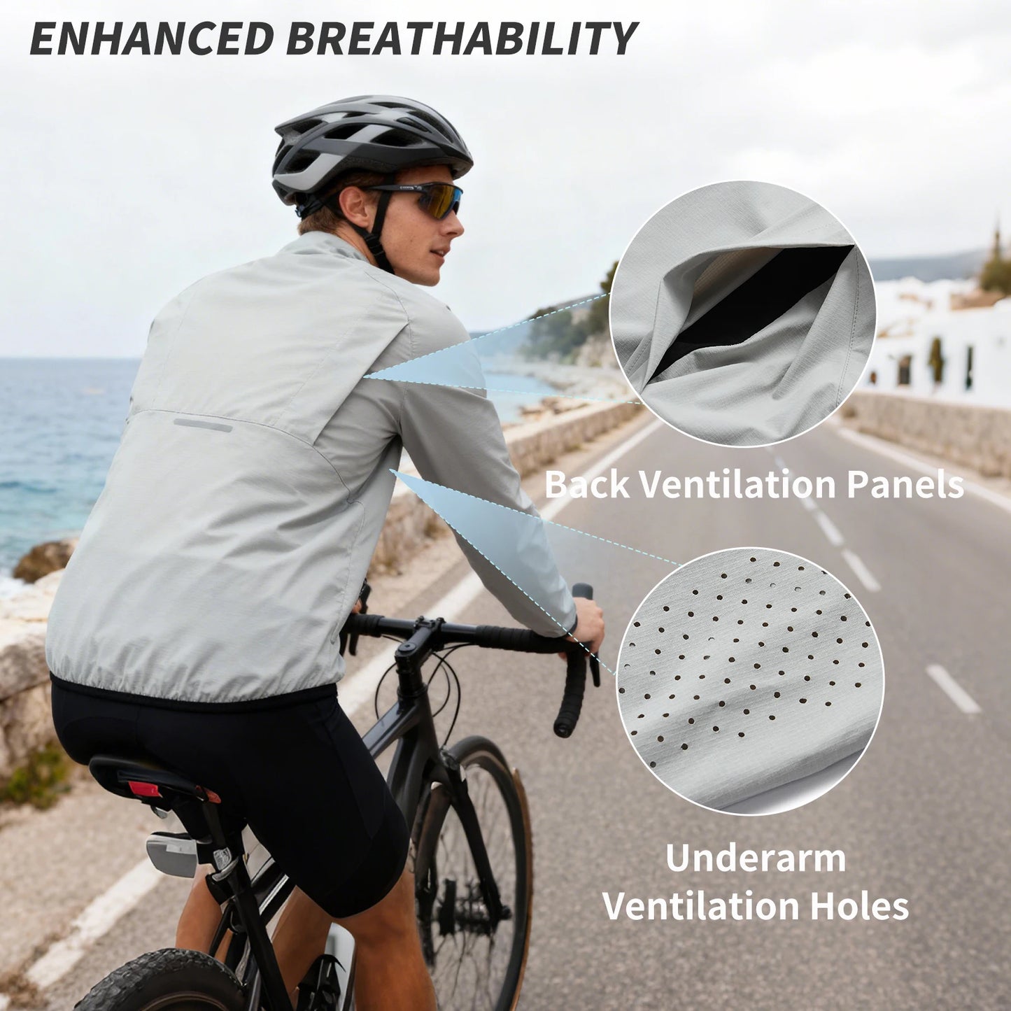 WOSAWE Cycling Jacket Lightweight Windproof Long Sleeved MTB Road Bike Windbreaker Reflective Breathable Jacket Bicycle Clothing