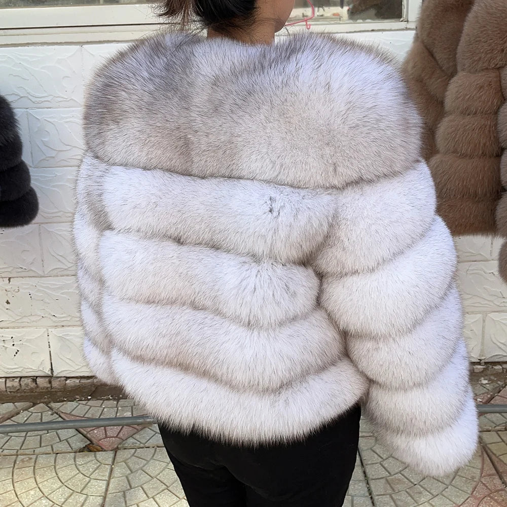 Fox Fur Coat - Slim Fit Women Winter Coat | Brown Real Fur Jacket With Hook Closure