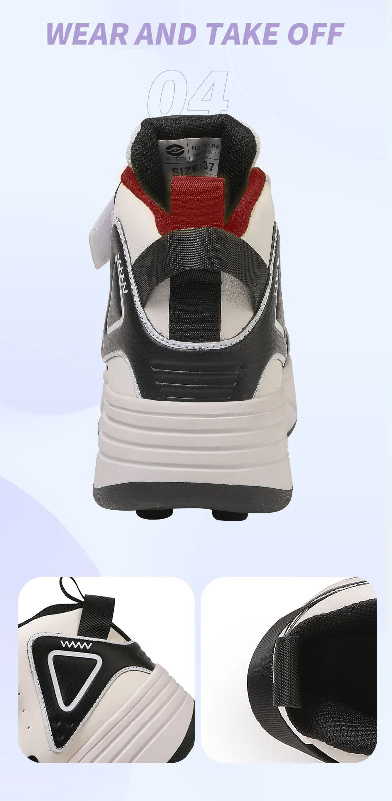 Children Roller Skates - Kids 4 Wheel Shoes With TPR Outsole & Hook And Loop Closure