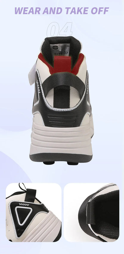 Children Roller Skates - Kids 4 Wheel Shoes With TPR Outsole & Hook And Loop Closure