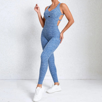 Women Gym Jumpsuit - Backless Fitness Jumpsuit | Breathable Nylon Spandex Blend Activewear