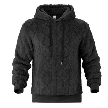 Autumn and winter leisure men's high street jacquard double-sided velvet hooded sports trend pullover sweater jacket