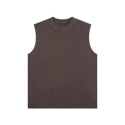 230g Pure Cotton European and American High Street Retro Washed Distressed Sleeveless Vest Men's Casual Loose Shoulder T-shirt