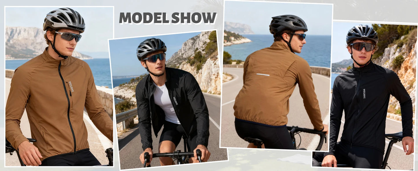 WOSAWE Cycling Jacket Lightweight Windproof Long Sleeved MTB Road Bike Windbreaker Reflective Breathable Jacket Bicycle Clothing