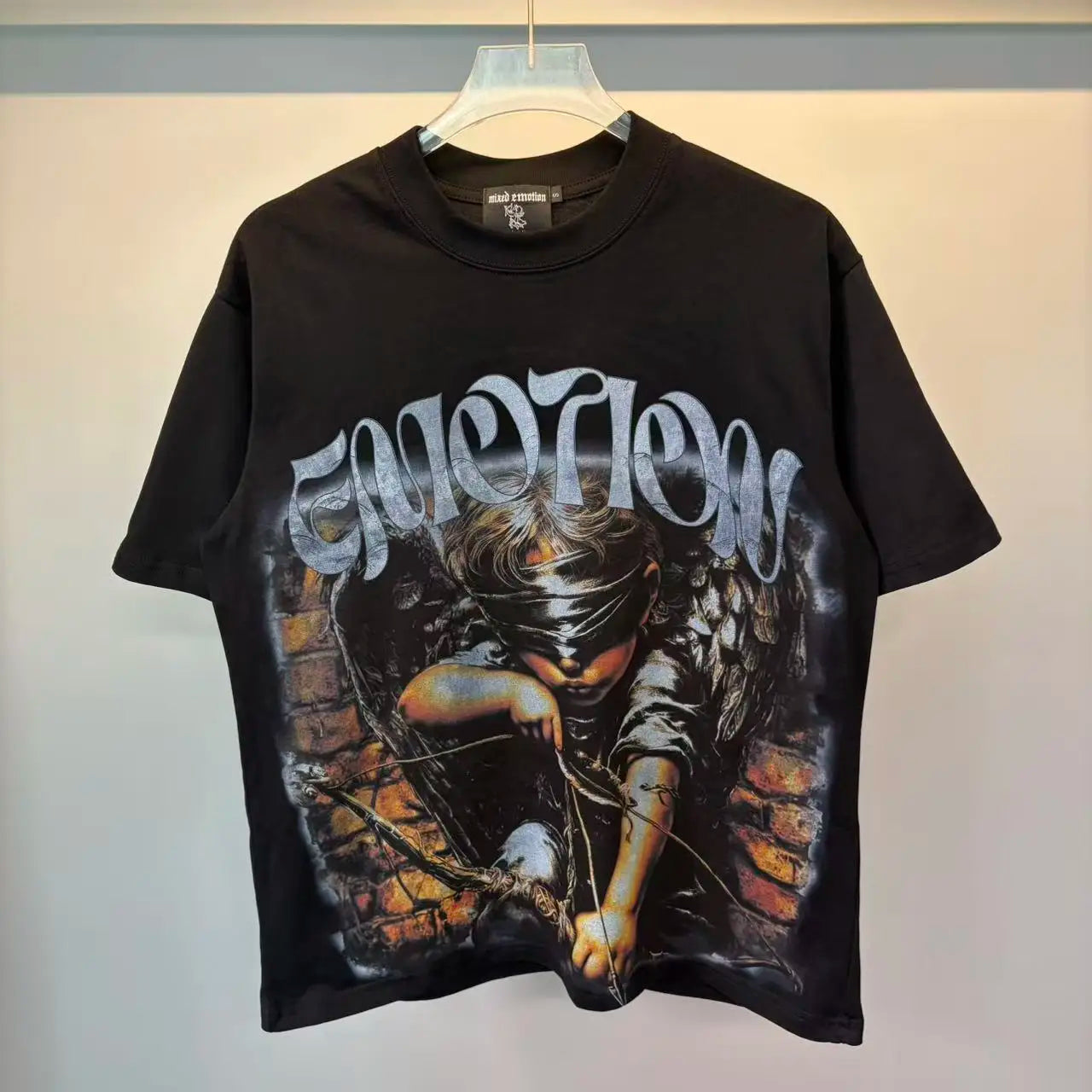 141# New fashion trend brand MIXEDEMOTION printing Shirt Streetwear Cotton Loose Round Neck Oversized Tee Top men t-shirt