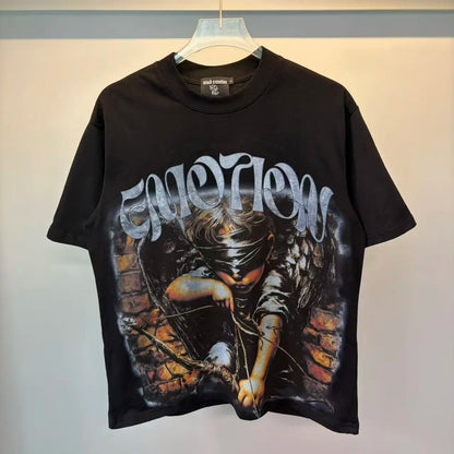 141# New fashion trend brand MIXEDEMOTION printing Shirt Streetwear Cotton Loose Round Neck Oversized Tee Top men t-shirt