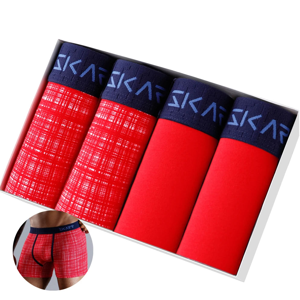 Mens Cotton Boxer Shorts - 4-Pack Underwear Set Soft and Comfortable