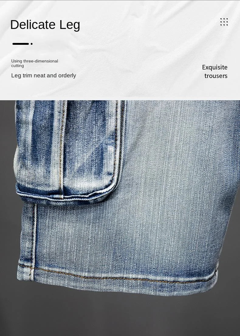Denim Shorts Men – Casual Summer Knee Length Jean Shorts with Multiple Pockets