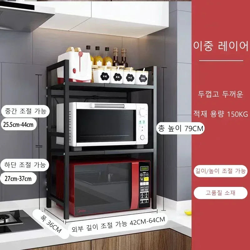 Retractable Kitchen Shelf Microwave Rack Oven Rack Rice Cooker Rack Storage Household 2 Layer Seasoning Storage Rack Holder