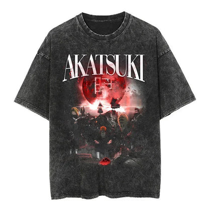 Men Streetwear Tshirt Japanese Naruto Anime Graphic T-Shirt Cotton Harajuku Washed T Shirt Summer Hip Hop Tops Tees Black