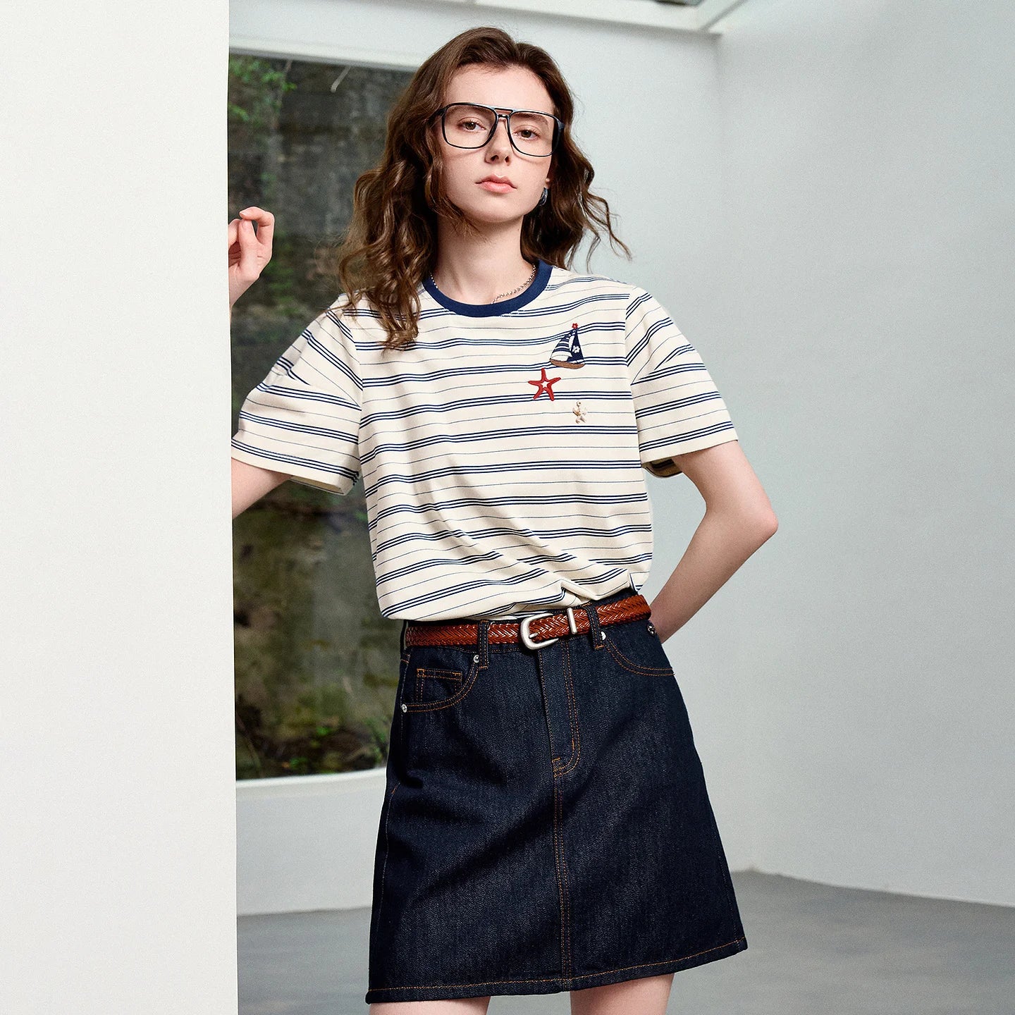 Women's Nautical Stripe T-Shirt – Embroidered Sailboat Summer Top