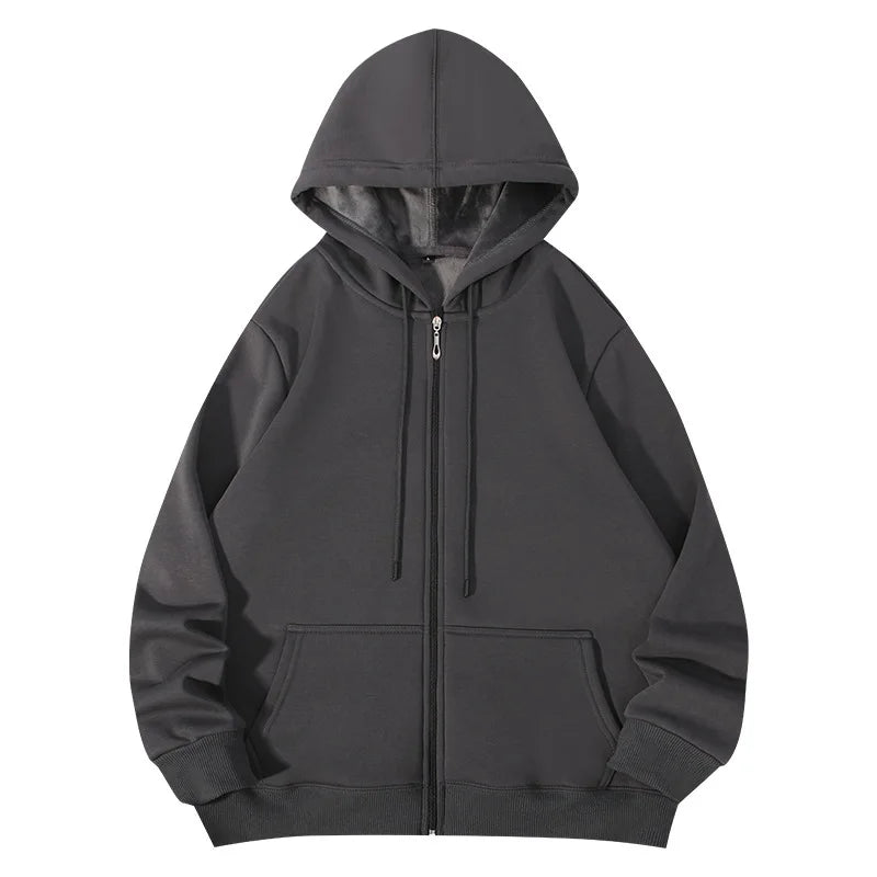 Women Oversized Zip Up Hoodie Solid Black Loose Full Zipper Hooded Sweatshirt Casual Pocket Streetwear Soft Thick Hooded Jacket