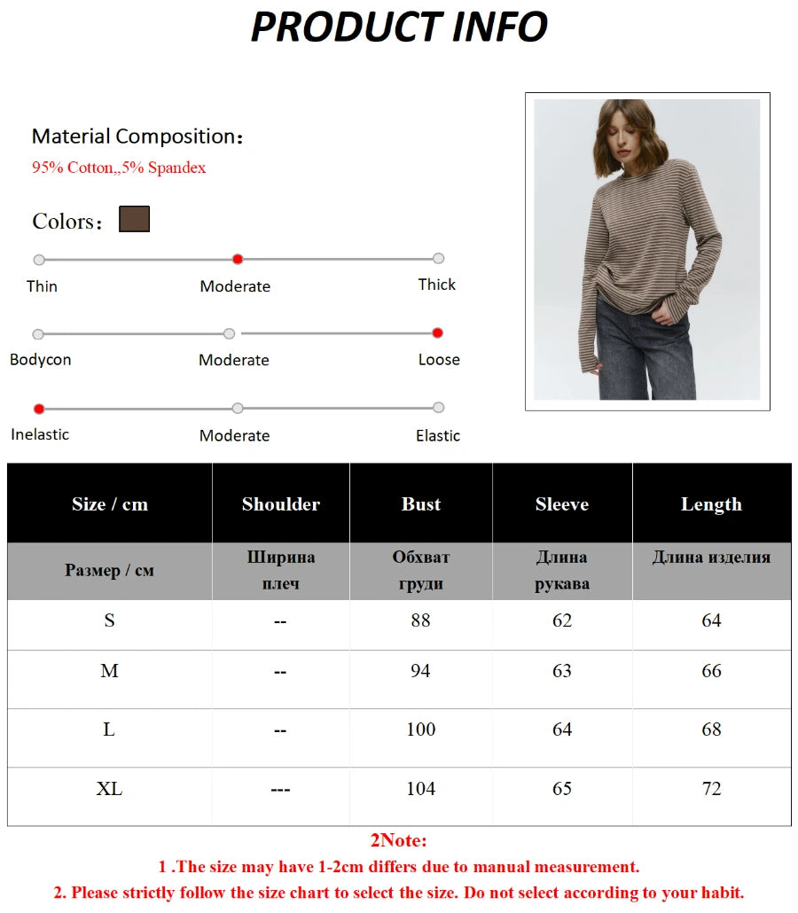 Bornladies Autumn New Fashion Women Cotton Striped Long Sleeve T Shirt Office Casual Simple Round Neck Pullover Tops & Tees