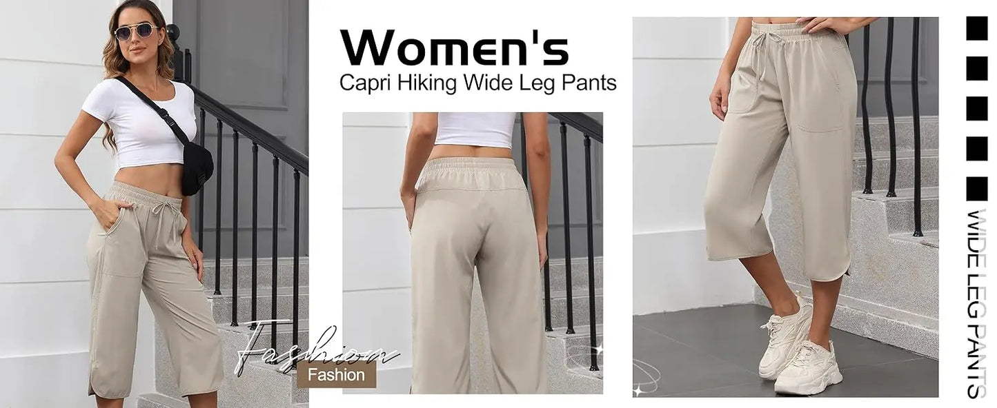 Women Casual Cropped Capris Cargo Pants, Outdoor Lightweight Capris Yoga Flared Pants, Breathable Quality Sweatpants