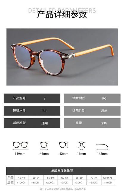 Reading Glasses Unisex – Small Round Frame Anti Blue Light Eyewear With Plastic Titanium Frame
