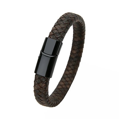 Mibrow Braided Black Leather Men Bracelet 10x5 12x6mm Size Fashion Metal Magnetic Clasp Wrap Bracelets Punk Charm Men Jewelry
