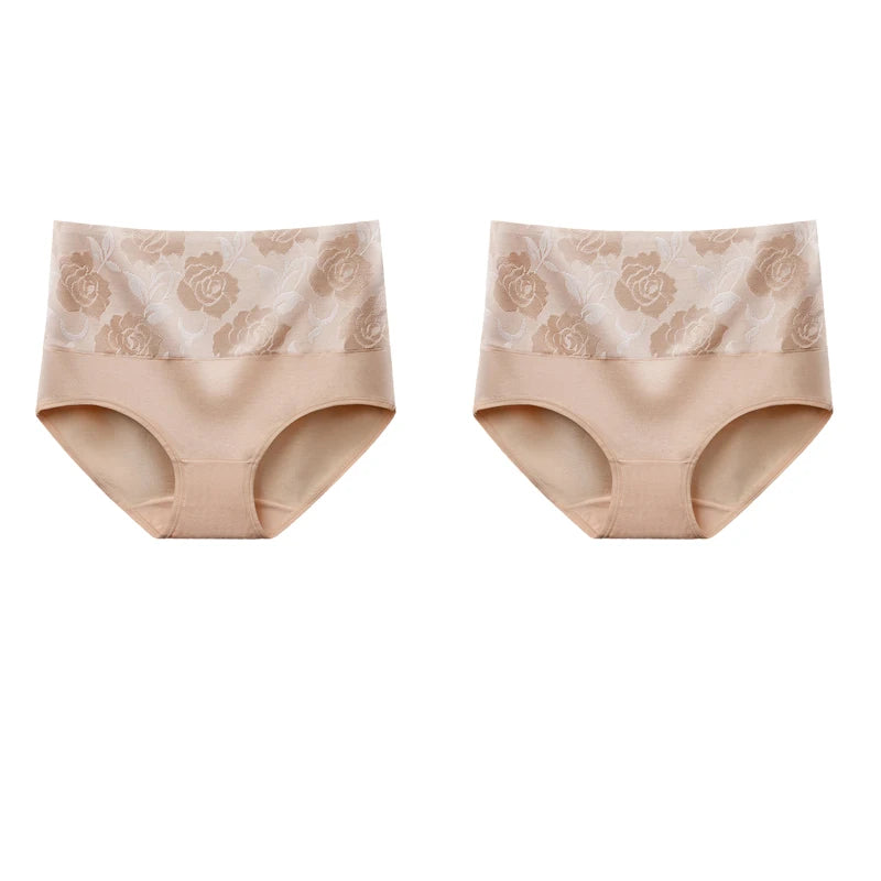 Plus Size L-5XL Women's Briefs Underwear Cotton High Waist Tummy Control Panties Rose Jacquard Ladies Panty Multipack