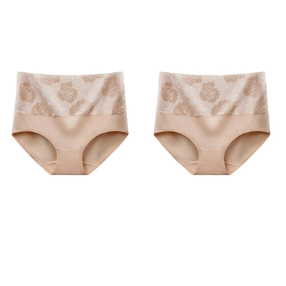 Plus Size L-5XL Women's Briefs Underwear Cotton High Waist Tummy Control Panties Rose Jacquard Ladies Panty Multipack