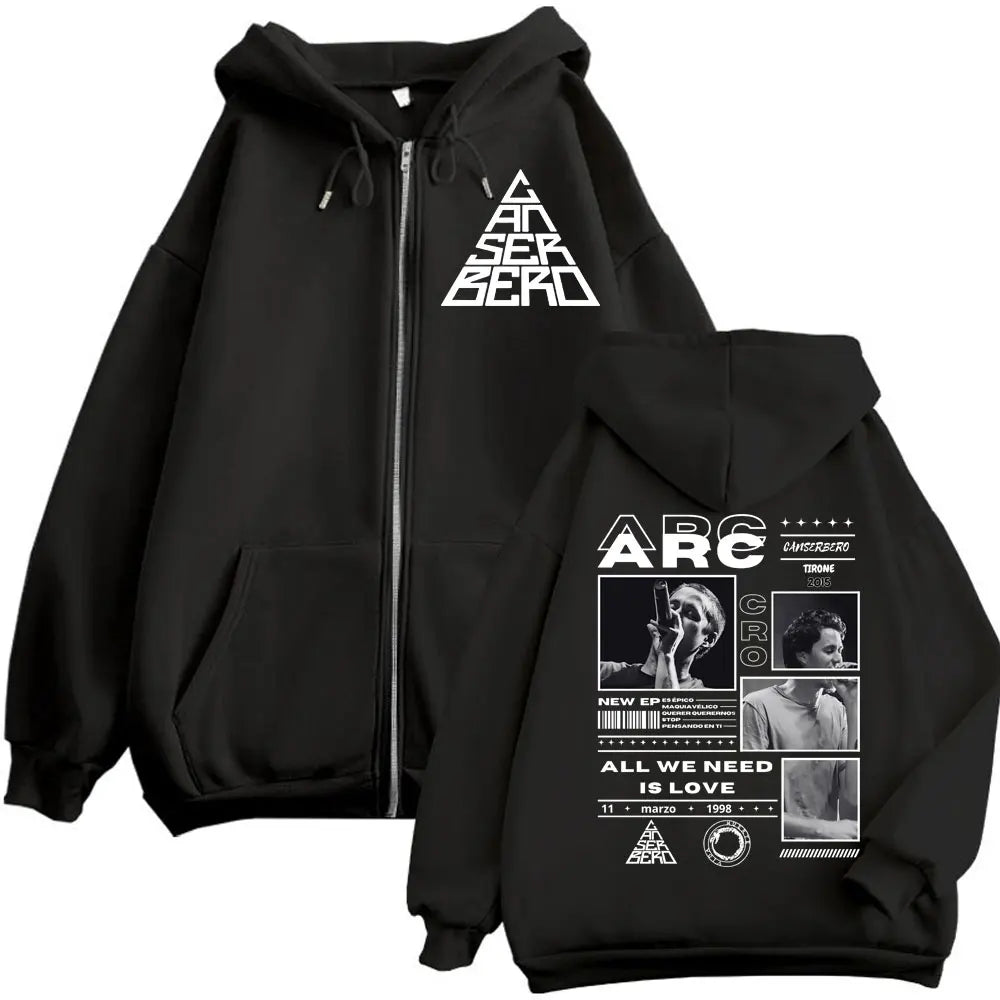 Canserbero All We Need Is Love Muerte Vida Merch Zipper Hoodie Men's Fashion Hip Hop Zip Up Sweatshirts Casual Fleece Pullovers