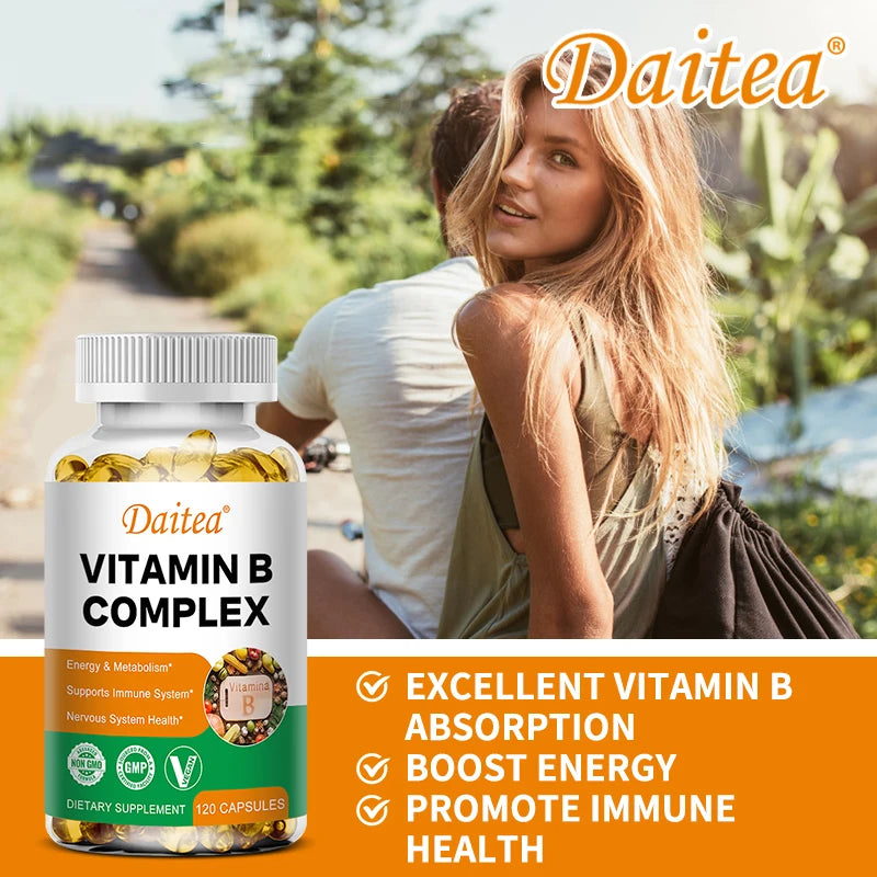 Daitea Compound VitaminB Capsules VB B1 B2 B3 B5 B6 B7 B9 B12 Better Mood Assists Nervous System &Energy Support Supplement