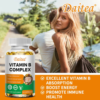 Daitea Compound VitaminB Capsules VB B1 B2 B3 B5 B6 B7 B9 B12 Better Mood Assists Nervous System &Energy Support Supplement