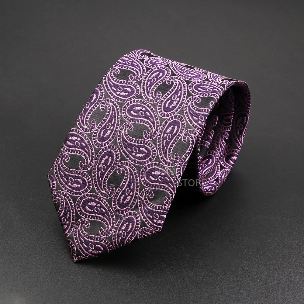Mens Paisley Necktie - Grey Brown Green Wedding  Business Tie