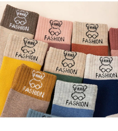 5 Pairs /bag Winter Children Socks Warm Autumn And Winter Plush Thicken Toddler Boys Girls Cotton Middle Tube Sock For 2-14 Year