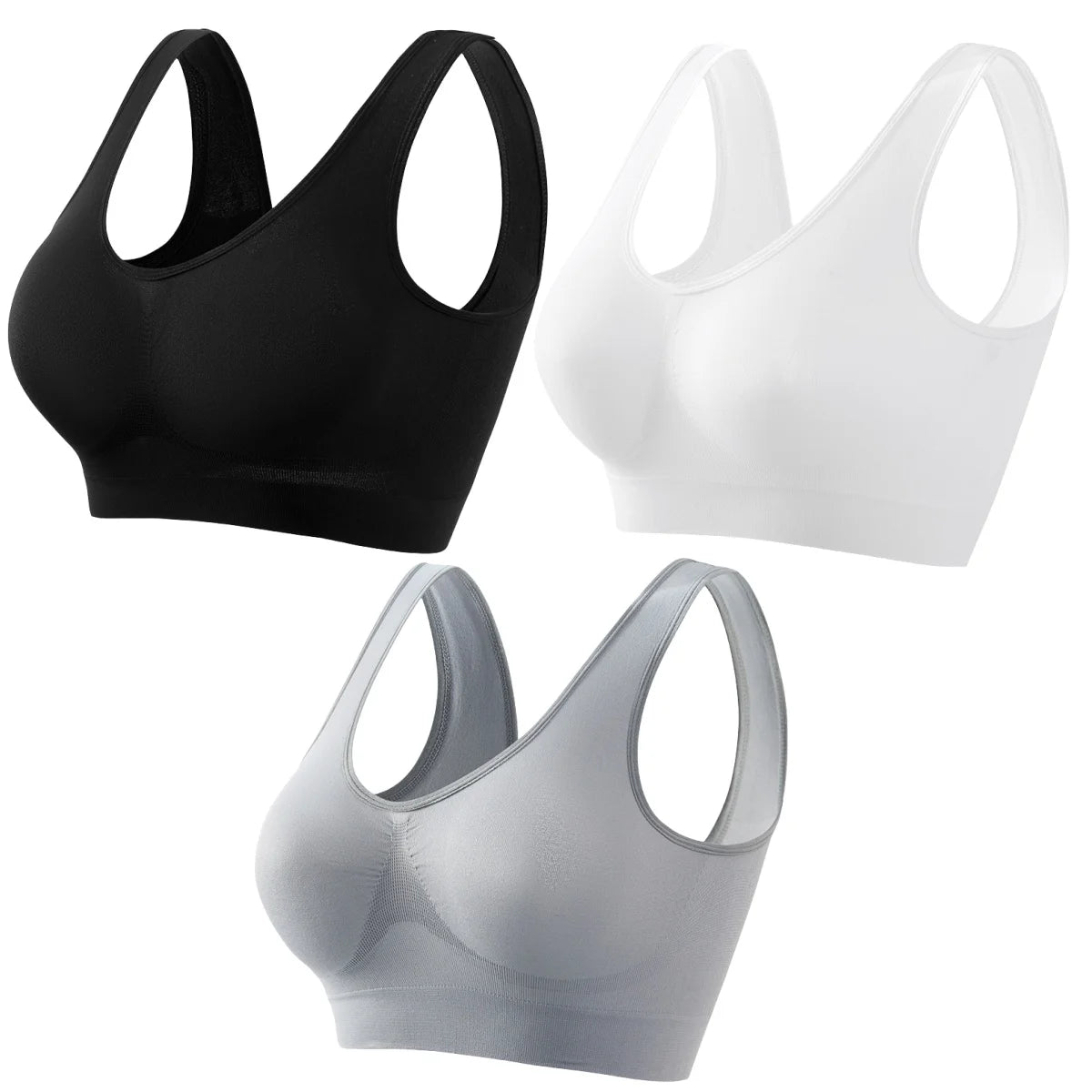 3Pcs/Set Women Seamless Knit Tank Sports Bra Solid Color Bralette Top Wide Strap Integrated Lining Without Pads Lingerie S-5XL