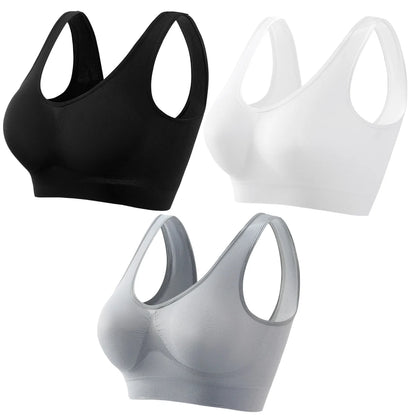 3Pcs/Set Women Seamless Knit Tank Sports Bra Solid Color Bralette Top Wide Strap Integrated Lining Without Pads Lingerie S-5XL