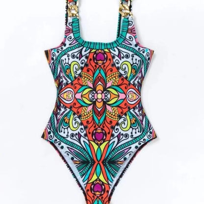 Sexy and Fashionable Swimsuit 2026 Women's Retro Printed Push Up Swimsuit with One Piece Swimsuit Women Hot Spring Bikini Cut