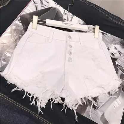 Women's Raw-Edge Denim Shorts – High-Waist Wide-Leg Jean Shorts (Plus Size)