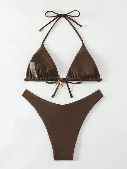 Sexy Bikini Set - Women's Swimwear Two Piece Halter Neck Micro Bikini Swimsuit
