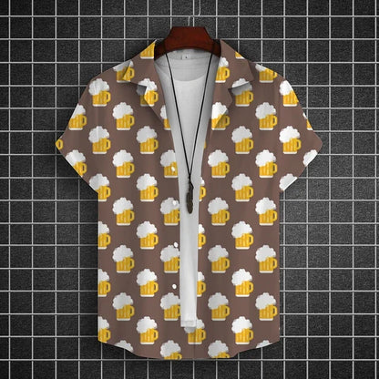 Hawaiian Shirt For Men 3d Beer Printed Short Sleeve Shirts Party Tees Summer Casual Tops Loose Oversized Clothing