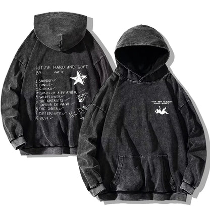 Hit Me Hard and Soft Washed Hoodies Vintage Cotton Hooded Pullover Men's Women's Loose Casual Gothic Sweatshirts Y2K Coat Unisex