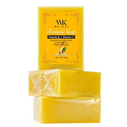 WK JALY Natural Turmeric Soap, Vitamin E + Vitamin C Body Wash, Remove Acne, Dark Spots, Even Skin Tone for Women, 200g/7oz