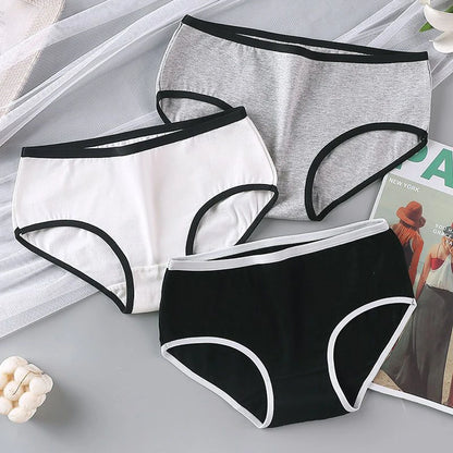 3PCS Women's Cotton Panties Simple Casual Mid-rise Seamless Briefs High-stretch Underwear Comfortable Breathable Underpanties
