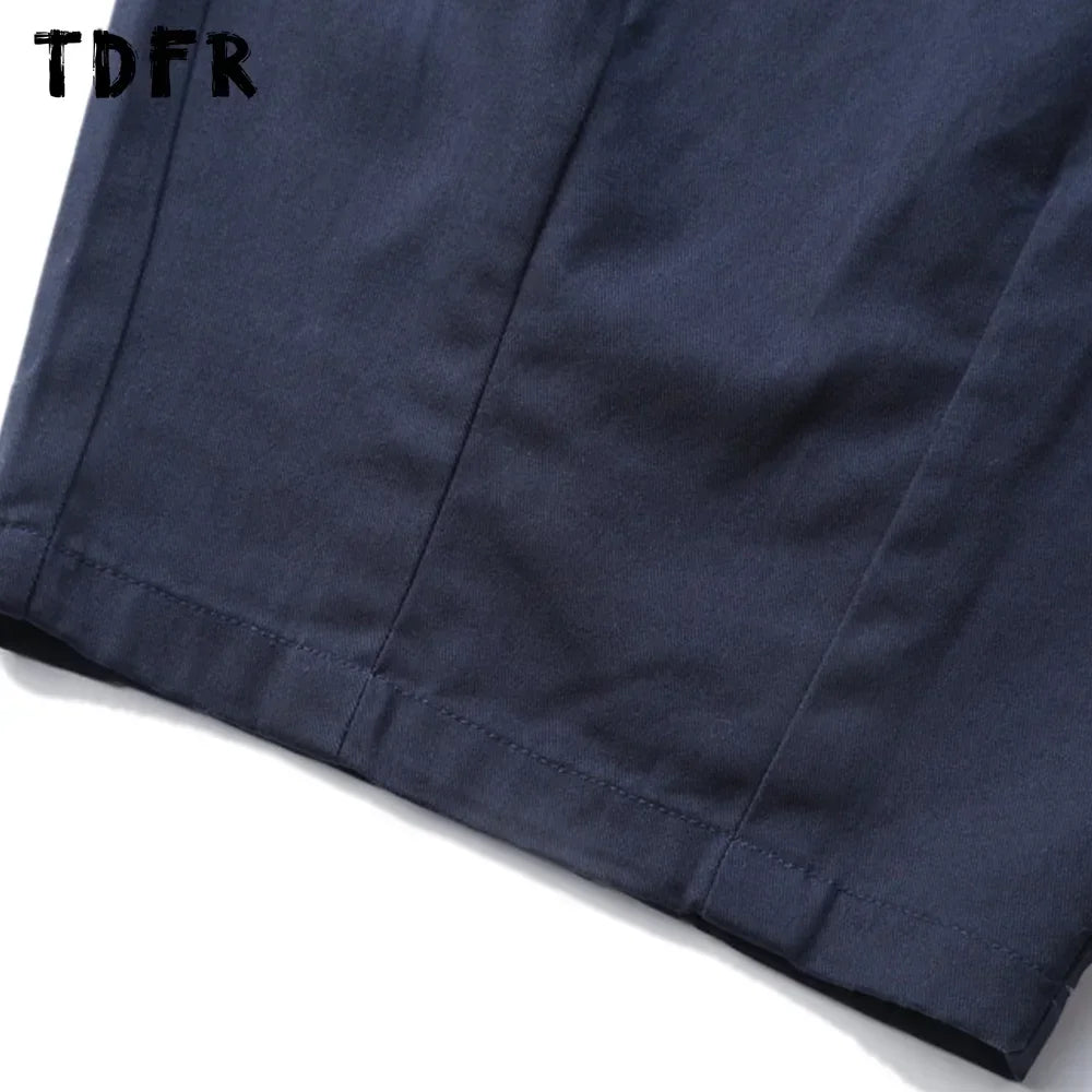 Solid Color Wide Leg Cargo Pants Mens Baggy Pleated Streetwear Elastic Waist Casual Loose Trousers Men