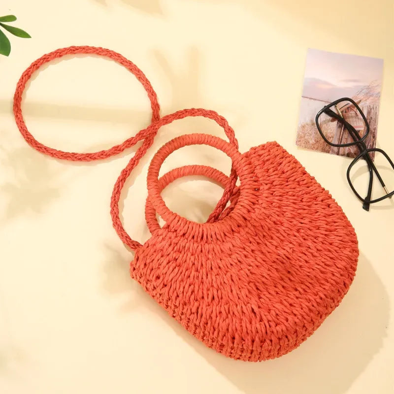 Straw Rattan Handbag – Large Capacity Half Moon Purse | Hollow Out Shoulder Bag
