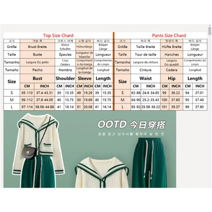 Knitted Spring Preppy Style Sailor Neck Women's Knitted Cardigan Elastic Wide Leg Pants Long Sleeve Korean Sportswear Set